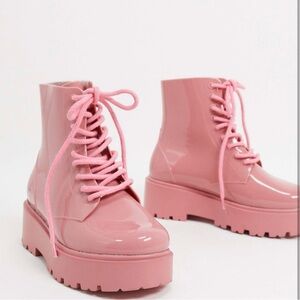 ASOS Design Generate Lace Up Wellie Boots in Pink